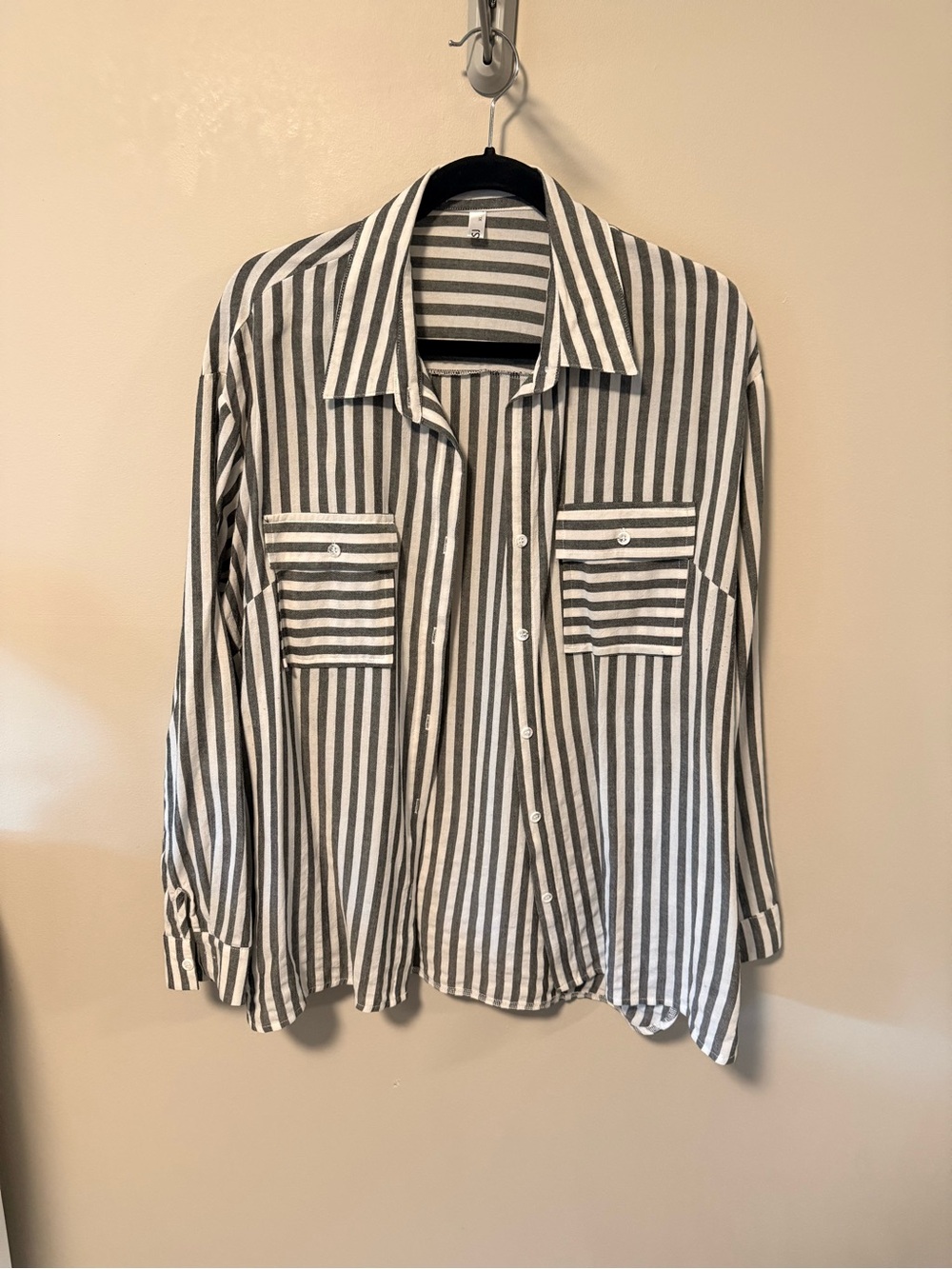Black and White Vertical Stripe Button-Down Shirt